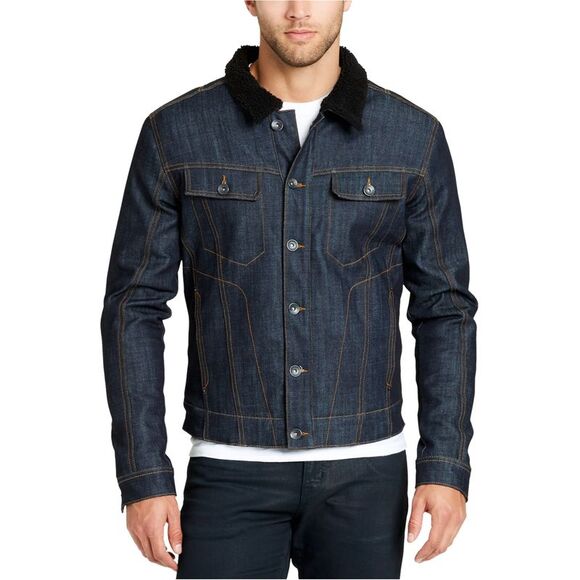 William Rast Mens Fleece-Collar Denim Jean Jacket, Blue, NWT